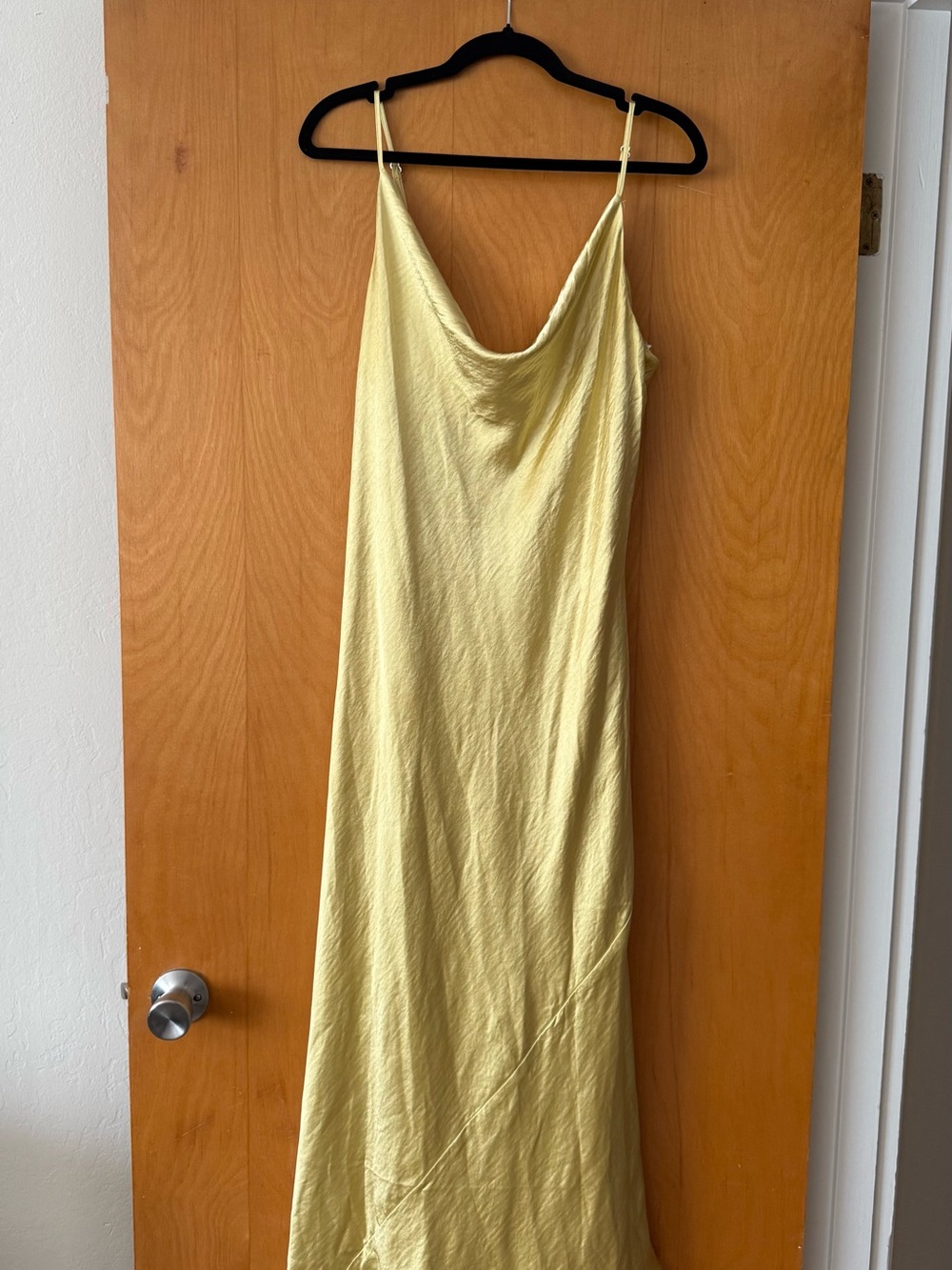Satin Cowl Neck Slip Dress in Light Yellow